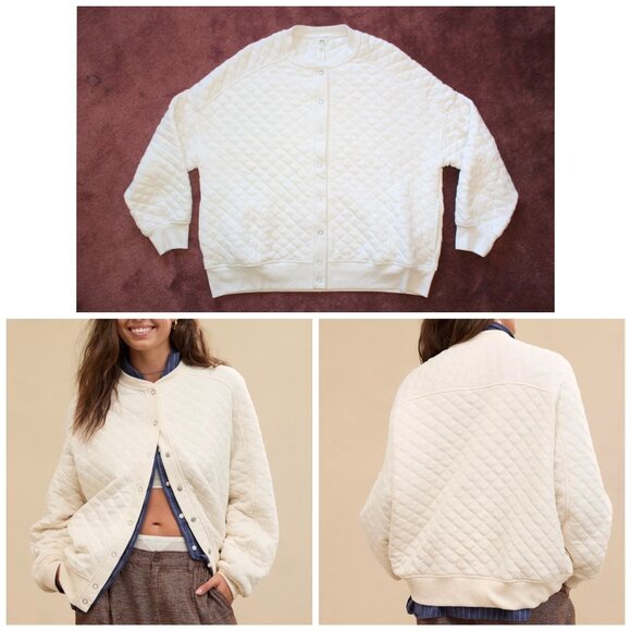 Aerie Quilted Cardi Bomber Jacket Size M/oversize Long Sleeves Snap Buttons - Picture 1 of 11